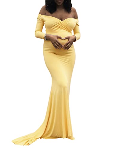 Saslax Maternity Elegant Fitted Maternity Gown Long Sleeve Slim Fit Maxi  Photography Dress X-Mustard Yellow Large at Amazon Women's Clothing store