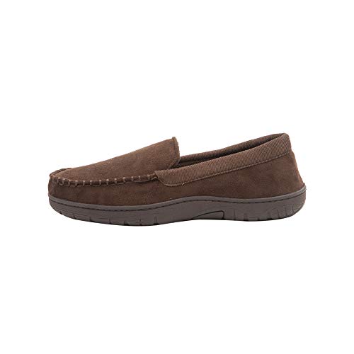 Hanes Mens Moccasin Slipper House Shoe With Indoor Outdoor Memory Foam Sole Fresh IQ Odor Protection , Brown/Brown , Large