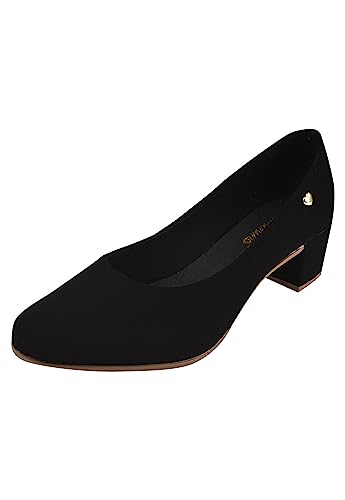 Sapato Scarpin Nobuck Classico Conforto Salto Baixo Grosso (39, Preto)