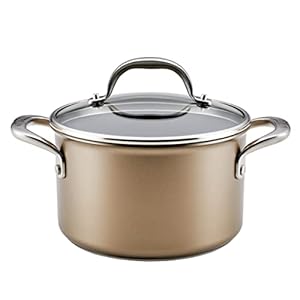 Anolon Ascend Hard Anodized Nonstick Saucepan/Saucepot and Lid – Good for All Stovetops (Gas, Glass Top, Electric & Induction), Dishwasher & Oven Safe with Stainless Steel Handle, 4 Quart – Bronze