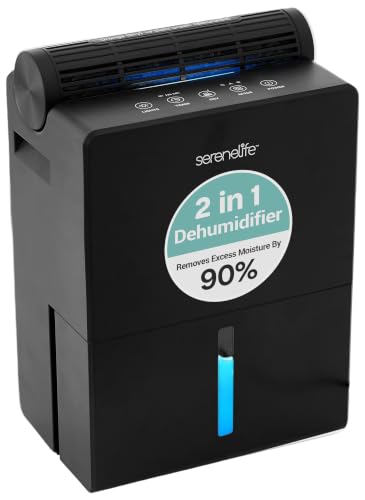 SereneLife Dehumidifier, Quiet 2-in-1 Thermoelectric & Desiccant Dehumidifiers for Home, 85 oz Tank Drying Base w/Small Room Attachment, Smart Humidity Control for Basement, Bathroom, Bedroom, Closet