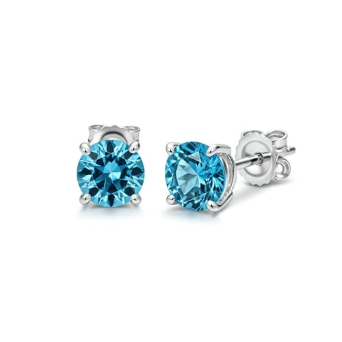 Boucles d'oreilles topaze bleue ronde en argent massif de qualité supérieure