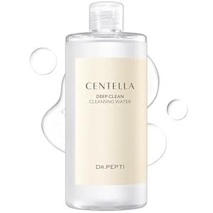 DR.PEPTI Centella Deep Clean Cleansing Water – Korean Micellar Makeup Remover Face Cleanser – pH Balancing Hydrating Gentle for Sensitive Dry Skin Apple Amino Acids Peptides, 13.5 fl.oz.