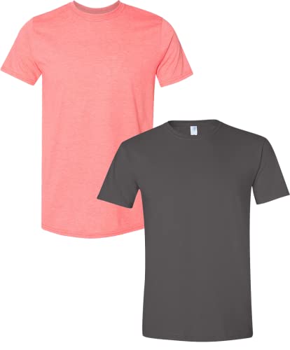 Image of Gildan Men's Softstyle Cotton T-Shirt, Style G64000, 2-Pack XX-Large HeatherCoral /Charcoal, Charcoal, XX-Large