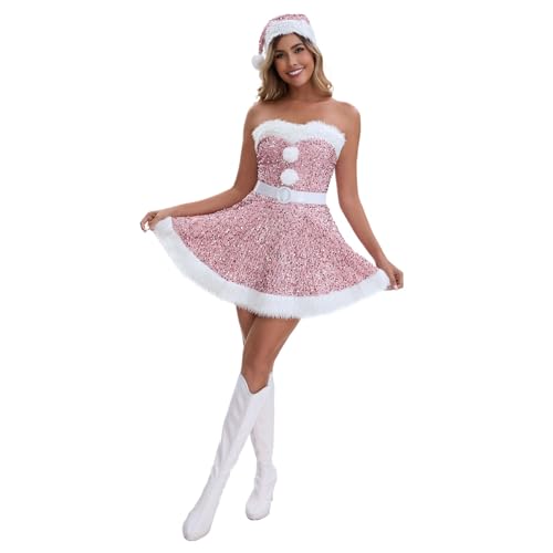 Strickkleid Weihnachten, Weihnachtskleid Damen Kapuzenkleid Rotes Samt Kleid Weihnachtsmann Kostüm Langarm Cosplay Weihnachtsabend Party Kostüme...