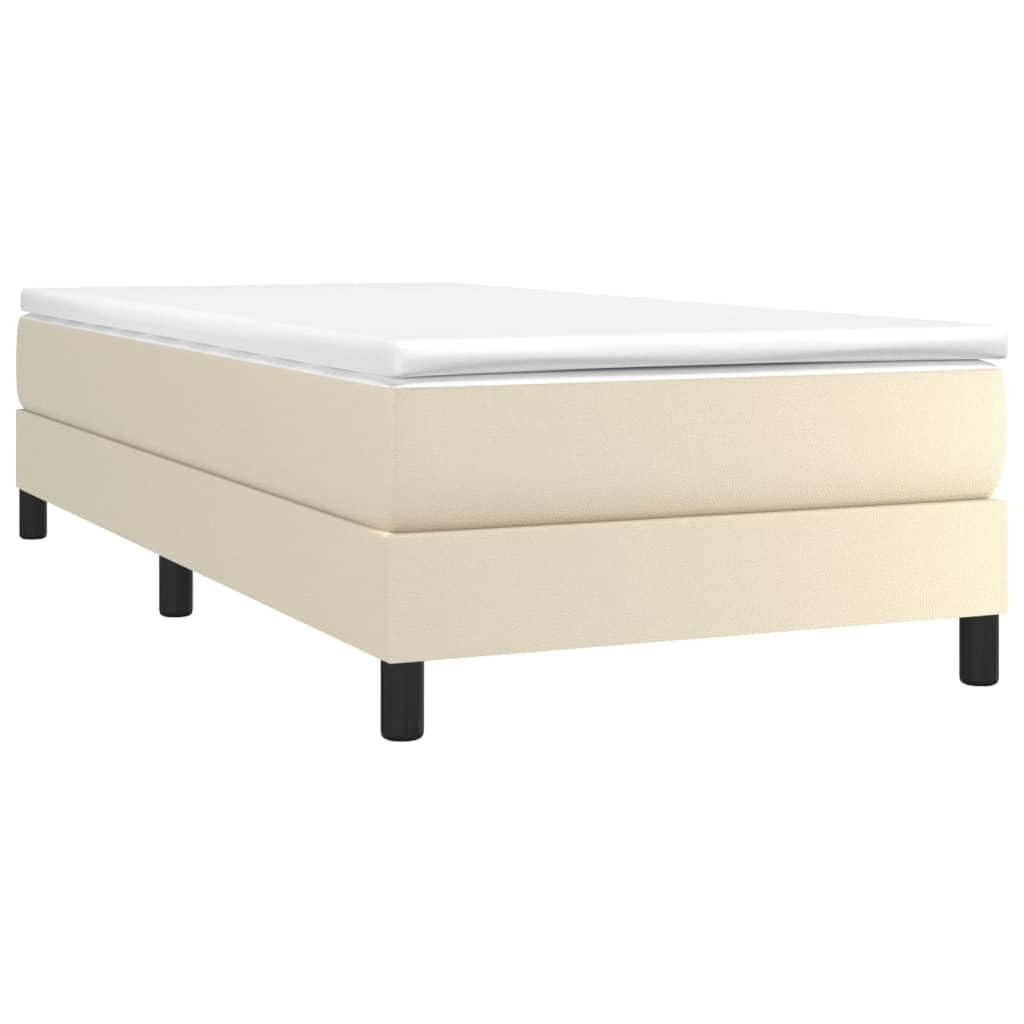Boxspringbettgestell Creme 100x200 cm Kunstleder Rahmen mit Sperrholzlatten Robustes Einzelbett Modernes Polsterbett für Schlafzimmer Gästezimmer Erstwohnung