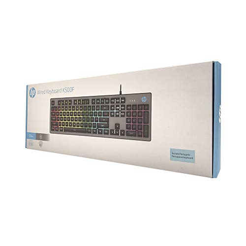 HP Teclado Gamer K500F Preto USB Layout ABNT2 Teclas Multimídia e Iluminação de LED multicores em 3