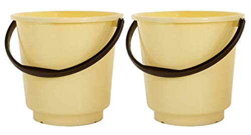 Kuber Industries Unbreakable Strong 2 Pieces Plastic Bathroom Bucket 16 Ltr (Cream & Brown)-Kubmart11170