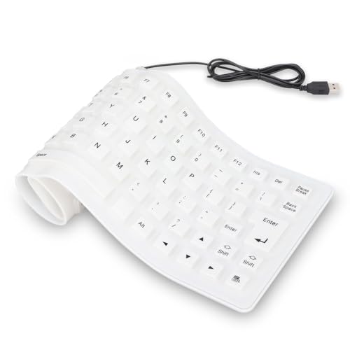 Teclado flexible plegable de silicona silencioso, USB, 85 teclas, enrollable, portátil, impermeable, a prueba de polvo, silencioso, suave, con cable, teclado de silicona para PC, portátil, Windows
