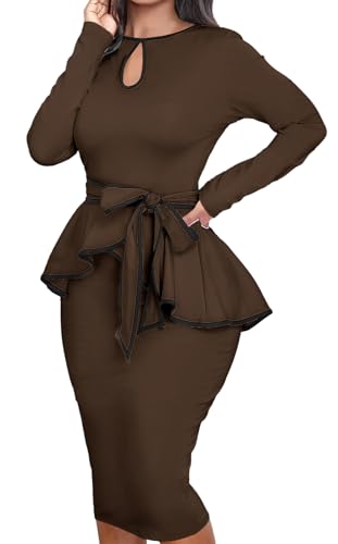 Image of MOJICK Vintage Dress for Women Ruffle Bodycon Keyhole