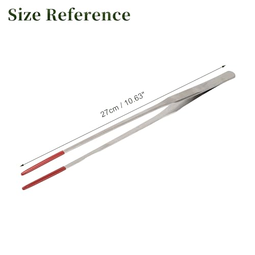 Image of 10.63 inch L Aquarium Straight Feeding Tweezer for Feeding with Red Rubber Tip