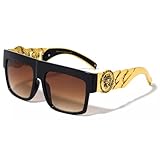 Flat Top Gold Chain Link Hip Hop Rapper Aviator Celebrity Sunglasses BLACK BROWN
