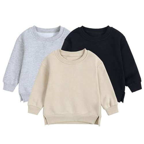 Generic Baby Boys Girls Fleece Sweatshirt Crewneck Solid Cotton Pullover Newborn Infant Warm Basic Sweatshirt Fall Winter Top