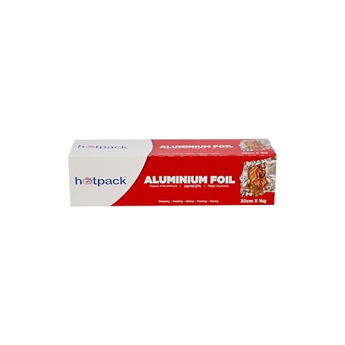 Hotpack Aluminium Foil Roll - 55 meter long 30cm wide 1 KG Gross Weight for Food Wrapping & Cooking (Thickness - 16 micron)
