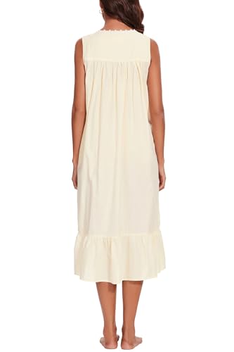 Image of AVIIER 100% Cotton Nightgowns for Women Sleeveless Sleep Dress Ladies Gowns Sleepwear with Pockets