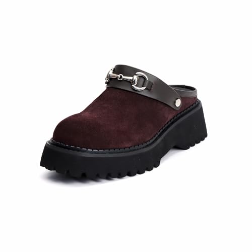 Women’s Platform Designer Clogs with Slingback Strap, Chunky Slip-On Mules for Women, Fashion Suede Clog Sandals with Thick Sole, Casual Comfort for Everyday Aubergine