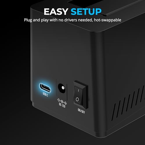 SABRENT USB-C Hard Drive Docking Station, 2.5"/3.5" Inch SATA SSD & HDD Tool Free 10Gbps Docking Station, Hot Swappable, Supports 20TB Drives, for Windows and Mac (DS-UC1B) - Image 5