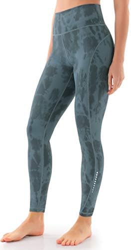 JOYSPELS Yoga Pants for Women Printed Workout Exercise Leggings with Pockets High Waisted Tummy Control Athletic Running Spandex Leggings (Blue, L)