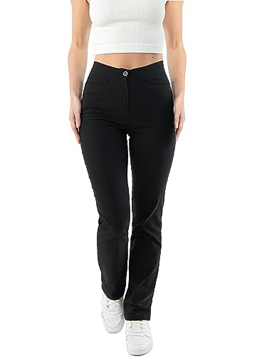URBAN STITCH Girls Black School Trousers with Pockets Straight Leg Teens Women Ladies Office Work Stretchy High Waist Trousers (10, Black)