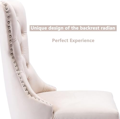 Image of Virabit Velvet Dining Chairs, Tufted Upholstered Dining Chairs with Nailhead Back and Ring Pull Trim, Solid Wood Dining Chairs for Kitchen /Bedroom /Dining Room (Beige, Set of 6)