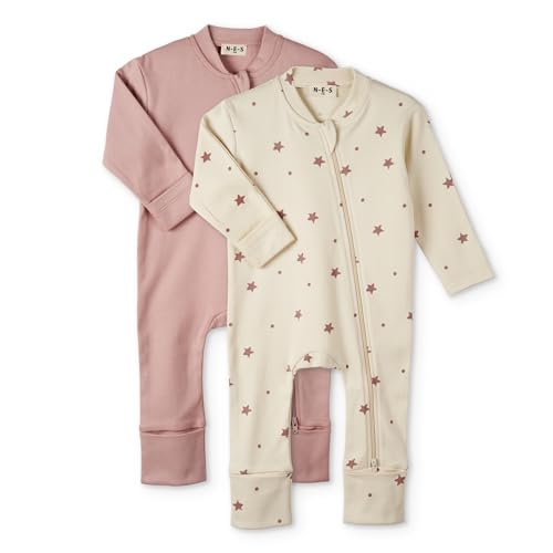Image of N-E-S 100% Organic Cotton Baby Girls and Boys Convertible Footie Twoway Front Zip Mitten Cuffs Feet Onepiece Bodysuit Overall