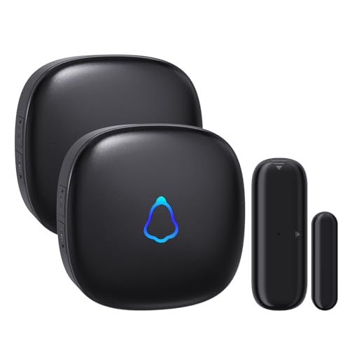 METAK Wireless Door Chime, Door Open Contact Sensor Alarm with 500 FT Range, 58 Chimes and 5 Volume Levels for Business/Store/Home/Office When Entering, 1 Transmitter + 2 Plug-in Receiver (Black)