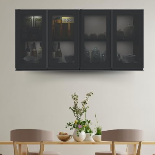 Image of SPECIALITY PANELS Multipurpose Cabinet with Modern Elegance Tinted Glass Wall Cabinet, Space Organizer for Office /Kitchen in (Redica Walnut, 4 Glass Shutter)