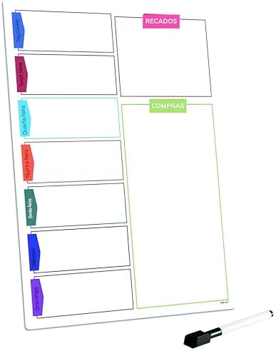 Lousa Quadro Planner Semanal Magnético Imã De Geladeira Com Canet...