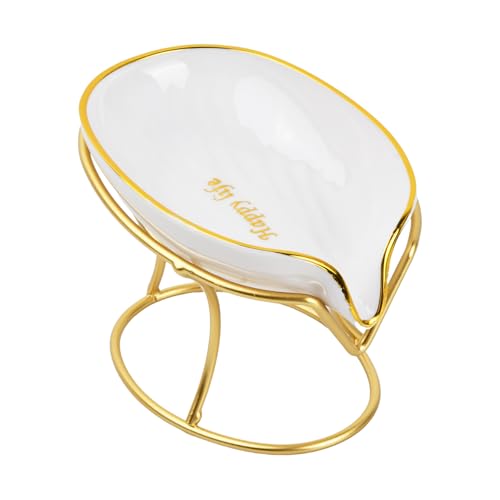 Volumoon Jaboneras para Baño, Soporte para Jabón Autodrenante, Jaboneras Baño Forma de Hoja, Jabonera de Lavabo Extraíble, para Cocina, Baño, Ducha de Jabón (Blanco + Oro)