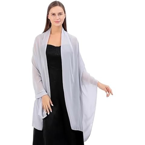 Favorland Women Chiffon Shawl Wrap for Wedding Party Evening Dress(75in*18in,Gray) Cover