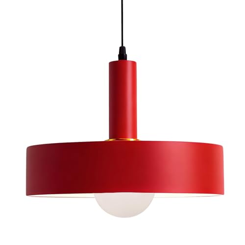 HJXDtech Suspension Luminaire Moderne en Métal de 30cm, Coloré Rond Lustre Suspendue E27 Lampe au Plafond pour Salon,Cuisine, Salle à Manger, Pub et Café (Rouge)