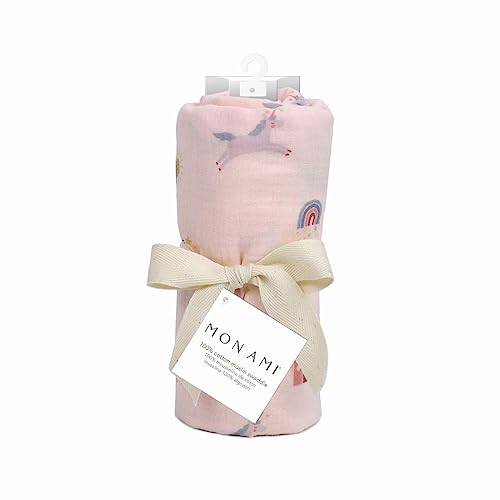 Image of MON AMI Chateau Magique Muslin Swaddle Blanket | 47x47-Inch Premium 100% Cotton Baby Blanket | Soft, Lightweight & Machine Washable | Nursery & Gift Essential
