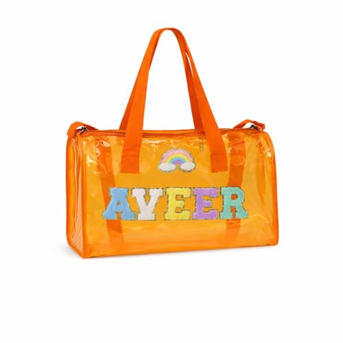 Image of AICA Personalized Name Embroidered Letters & Patch Duffle Bag for Kids Boys & Girls Age 1-18 Years Age Group (Orange) | Gift for Boys Girls Kids