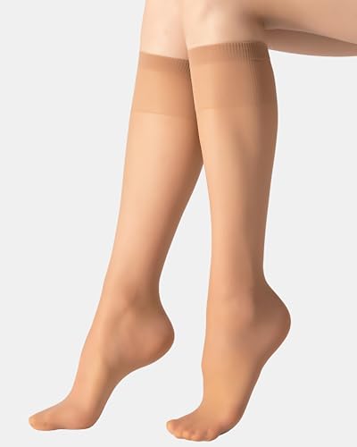 Image of leg elegant Sheer Knee High Stockings for Women, 6 Pairs Knee High Transparent Toes Nylons Pantyhose for Women