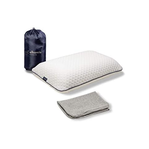 alkamto Travel & Camping Comfortable Memory Foam Pillow with Extra Cotton Cover - Easy to Carry Portable Bag - Temperature Regulating Pillow Case - Perfect for Travelling/Fishing/Backpacking/Hiking Cover