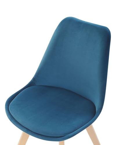 Image of Set of 4 Modern Style Mid Century Modern Dinning Room Cafe Hotel Office Wooden Legs Chair (Full Fabric Blue)