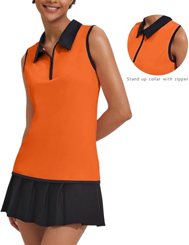 Image of COOrun Women's Golf Polo T Shirts Lightweight Moisture Wicking Sleeveless Shirt Quick Dry Zipper Tank Top