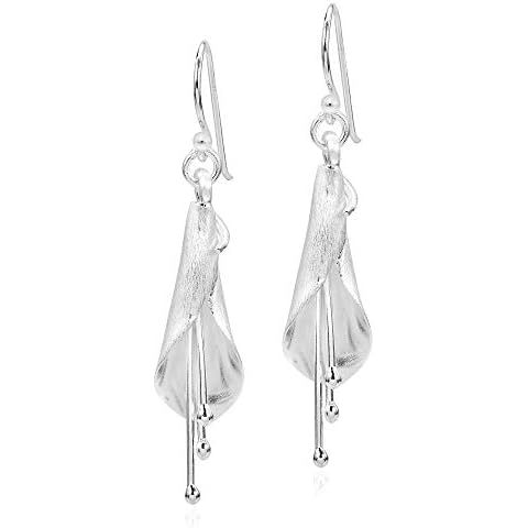 AeraVida Captivating Flower Pod Calla Lily Floral .925 Sterling Silver Dangle Earrings | Stylish Sterling Silver Dangle Earring for Women | Jewelry Gift Cover