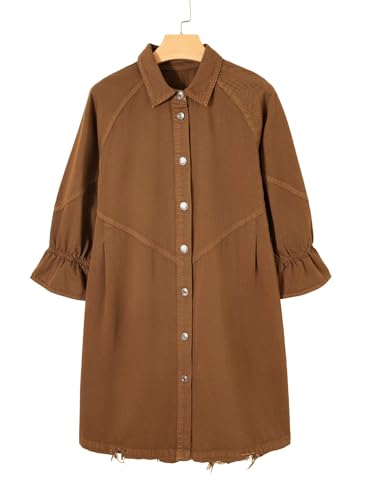 Image of Sidefeel Womens Smocked 3 4 Sleeve Button Down Denim Jeans Dresses