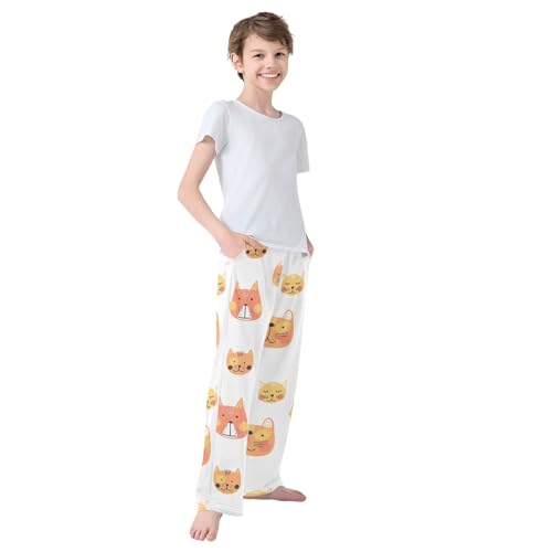 Boys' Pants Cute Cats Orange Long Bottoms Jogger Pants Elastic Waist Trousers with Pockets S-XL4
