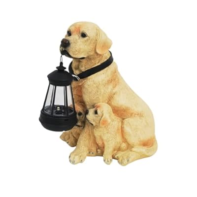 YLSMILE Dog Statues Outdoor with Solar Lights Lantern, Resin Dog Figurines Decorations for Yard and Lawn, Housewarming Gift for Garden Home