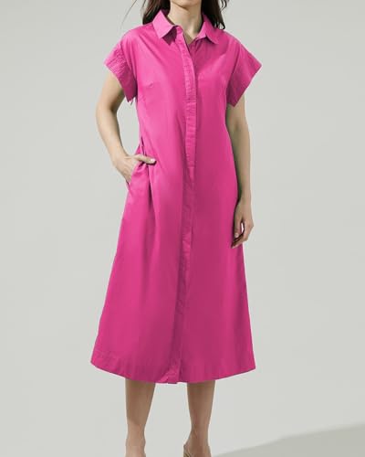 Image of EZAPINE Womens Summer Shirt Dress Casual Button Down Long Dress with Belt