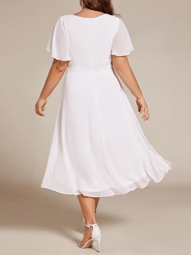 Image of Ever-Pretty Women's Plus Size Formal Wedding Guest Dresses for Curvy Women A Line Chiffon Midi High Low Cocktail Dress