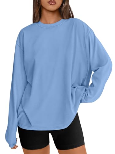 REORIA Womens Oversized Long Sleeve T Shirts 2025 Basic Crewneck Tee Fall Tops Casual Y2K Clothes(Light Blue Medium)