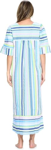 Image of Casual Nights Women's Zip Front Woven House Dress | 3 /4 Sleeves Housecoat Long Duster Lounger