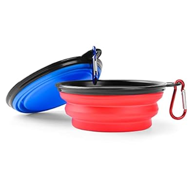 Collapsible Travel Silicone Dog Cat Bowl Portable Pet Food Water Bowl, Feeding trough Portable Drinking Water Drinker with Water Hook, Easy to Carry, Save Space.?2 pcs? (Blue, Red)
