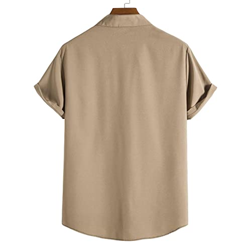 Usnsm Hawaiin Shirt Button Men,Men Short Sleeve Summer Beach Shirt Casual Button Down Loose Bowling Shirts With Pockets Khaki #TOP2