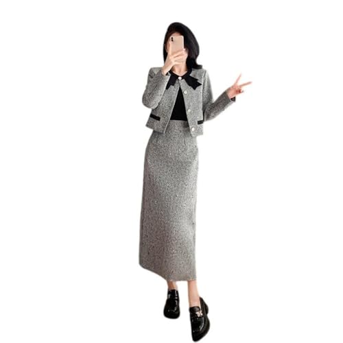 Ensemble jupe deux pièces en tweed haut de gamme avec détails de nœud raffinés