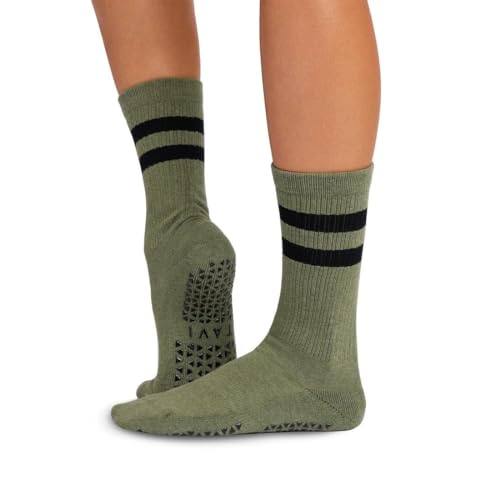 TAVI NOIR Kai Fashion Crew Grip Socks, Small, Olive Green