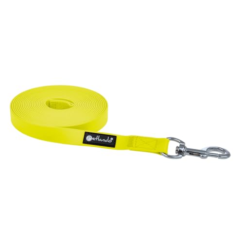 Petlando Schleppleine Trekking Such- und Trainingsleine für Hunde, für Ausbildung, extrem belastbar, viel Bewegungsfreiheit, einfache Reinigung – 10m x 1cm, gelb